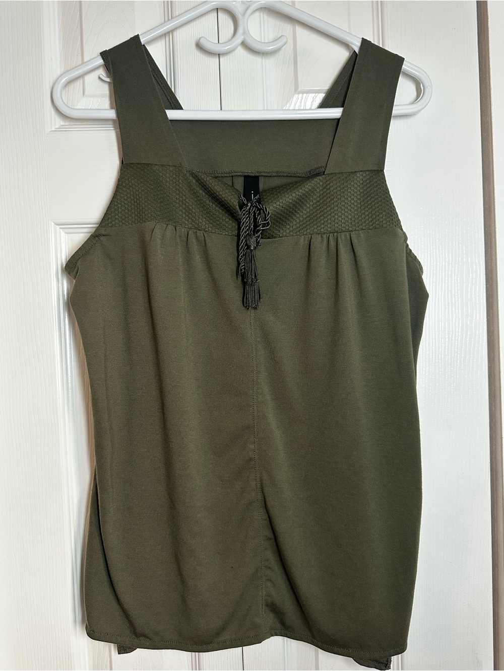 Sleeveless Olive Tank Top with Tassel Detail #66